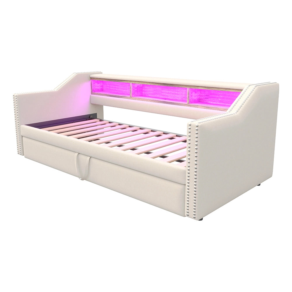 Divano letto - Xylo - 90/180x190 cm LED USB beige