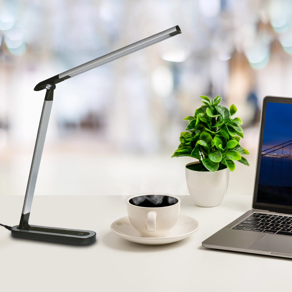 Lampada da scrivania LED Madera Polux nera/argento 4000K USB