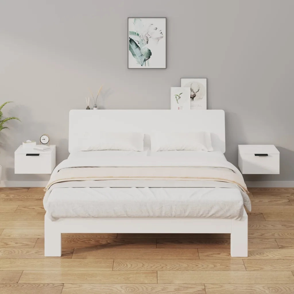 Set di 2 Comodini | Armadio da Notte | Mobiletto da notte a Muro Bianchi 34x30x20 cm