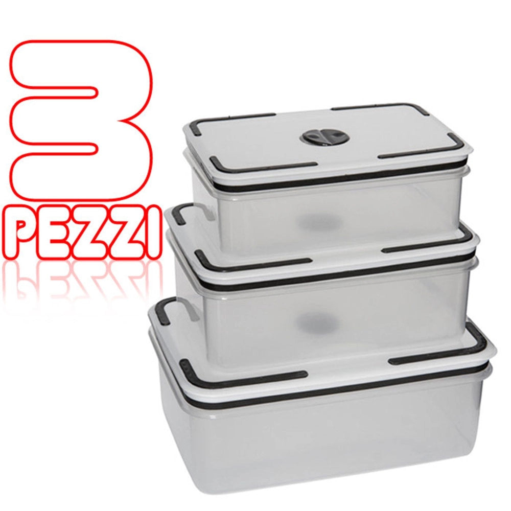 Trade Shop - 3 Pezzi Contenitore Cucina Per Cibo Pranzo Plastica Trasparente Salva Freschezza -