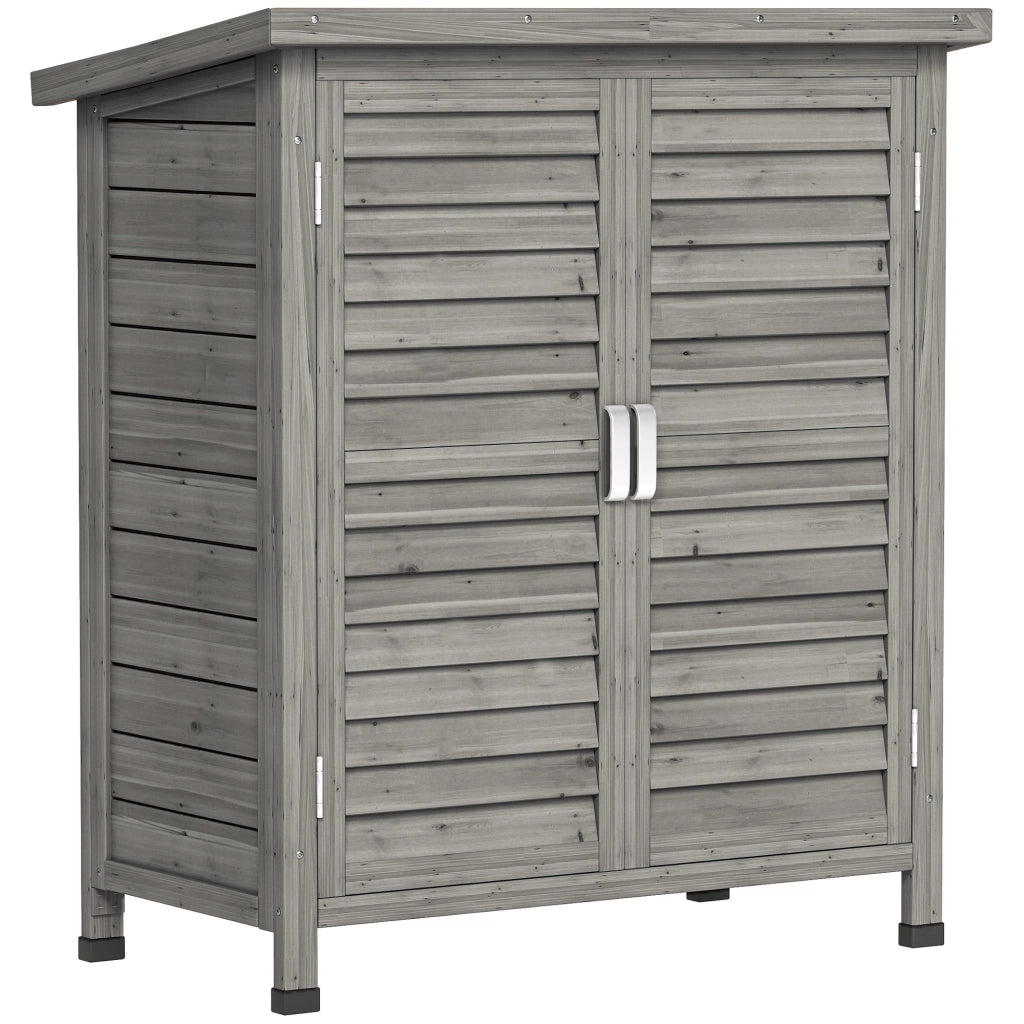 Armadio da Giardino 87x46,5x96,5 cm con Porte a Persiana e 2 Ripiani in Legno di Abete Grigio
