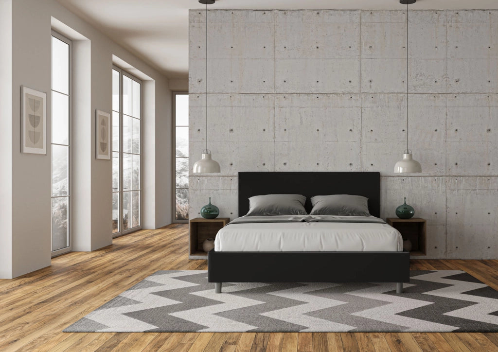 BS COM Letto matrimoniale contenitore imbottito 160x200 similpelle nero