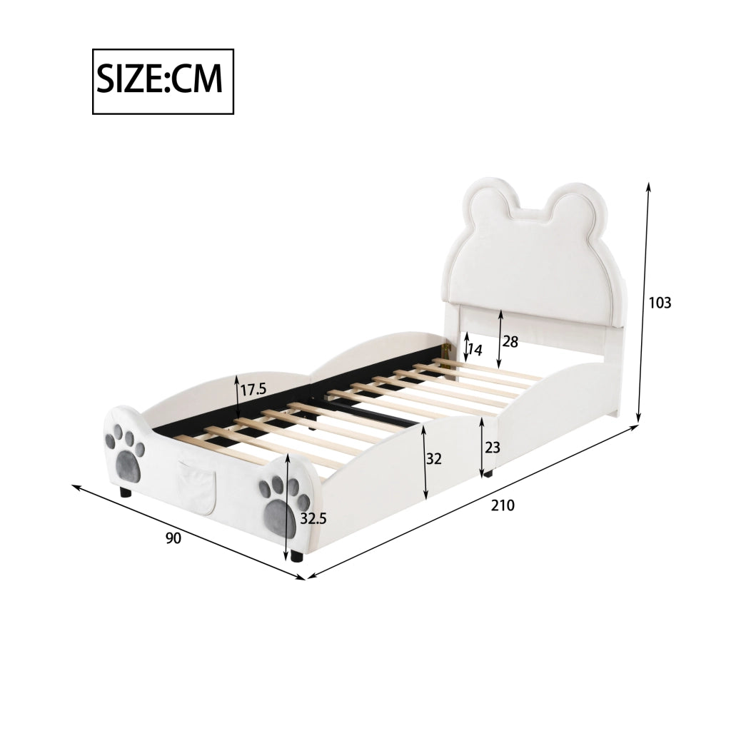 LETTO imbottito a forma di orso 90x200 cm bianco