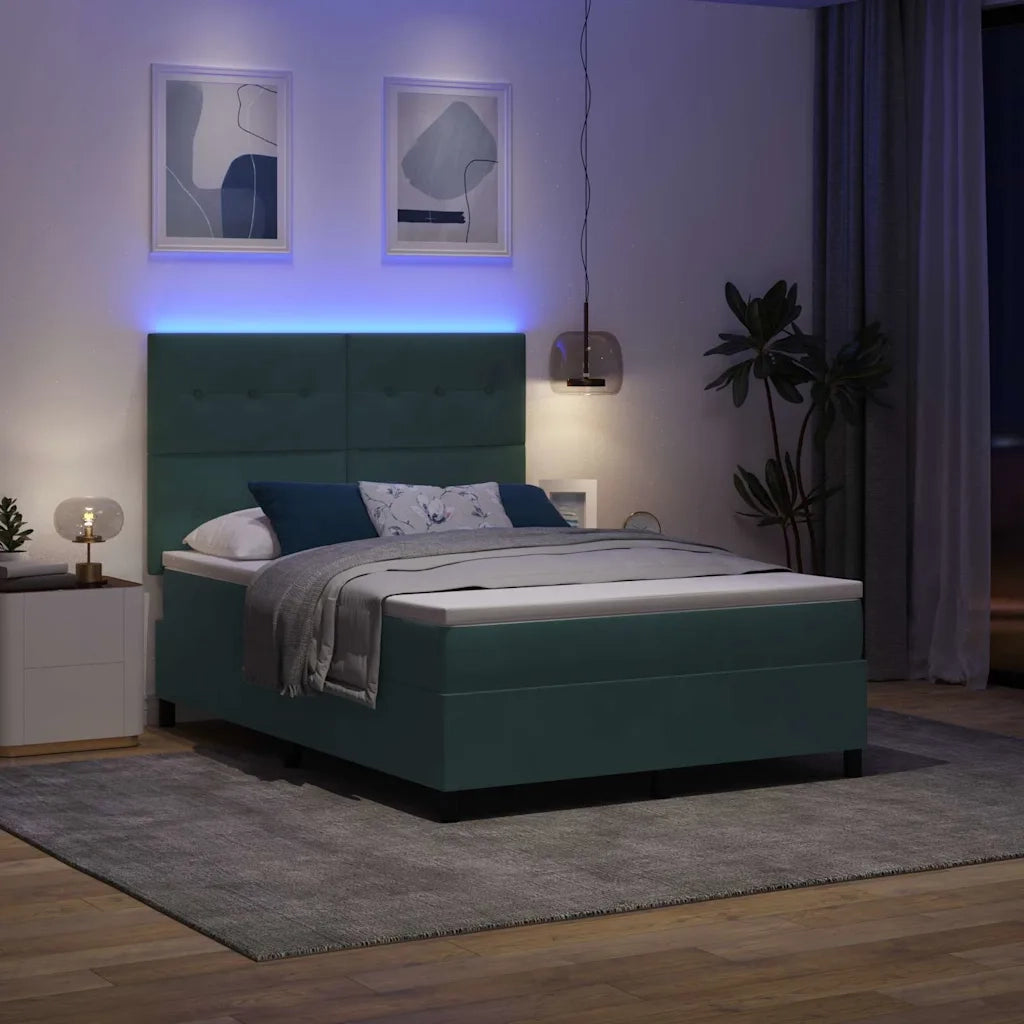 Letto a Sorgente LED Verde Scuro 140 x 200 cm Velluto 3343319