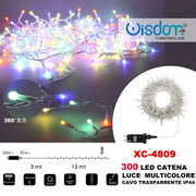 Trade Shop - Catena Luminosa 300 Luci Led Lucciole Luce Multicolore Cavo Trasparente Xc-4809 -