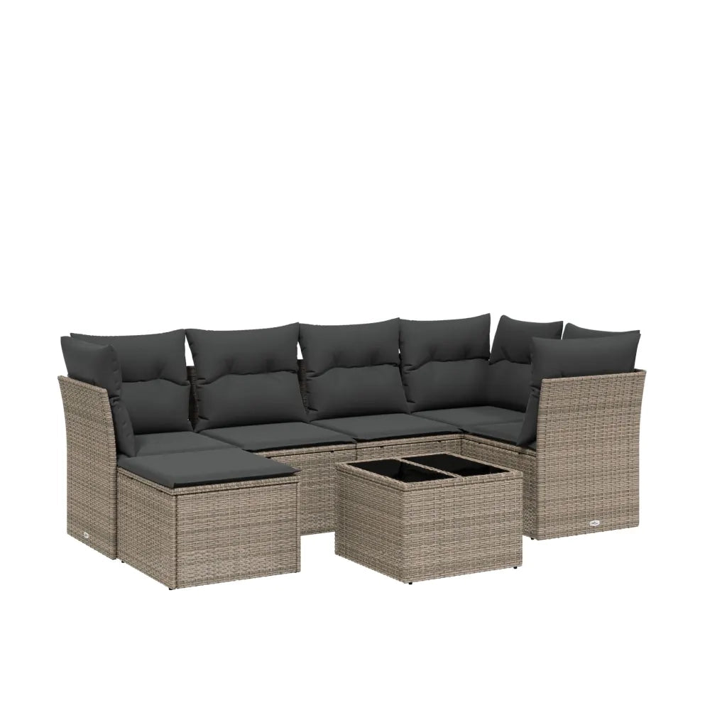 Set Divani da Giardino 7pz con Cuscini Grigio Chiaro Polyrattan