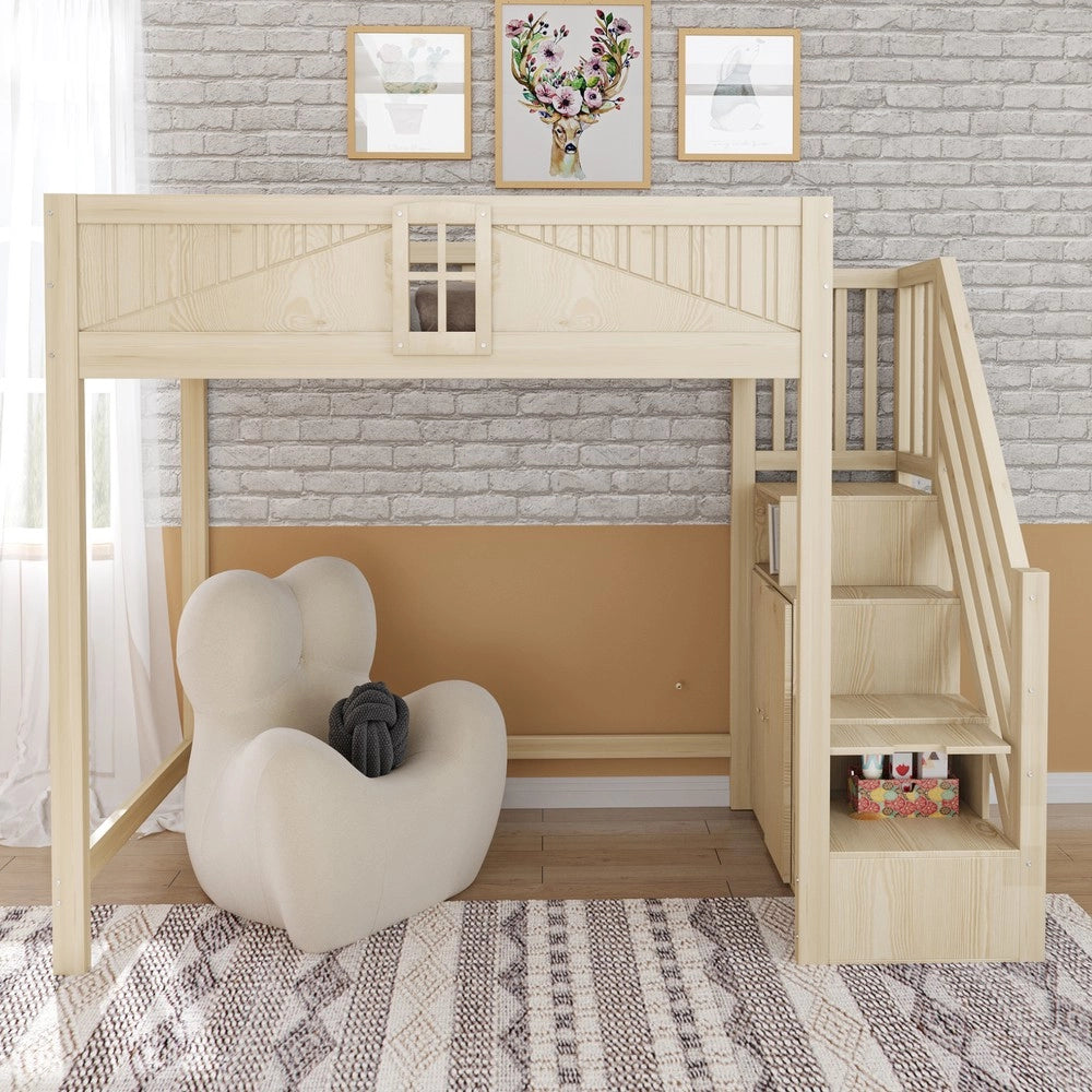 Letto a Soppalco in Legno Massello con Porta e Scala ¨C MINIMAL ¨C 90x200 cm