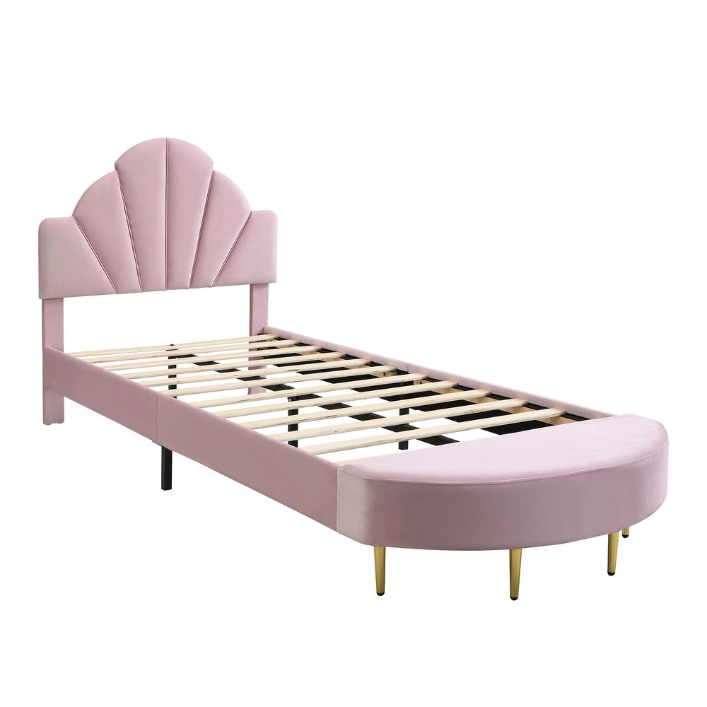 Letto Singolo Imbottito con Testiera in Velluto ¨C MINIMAL ¨C Rosa, 90x200 cm