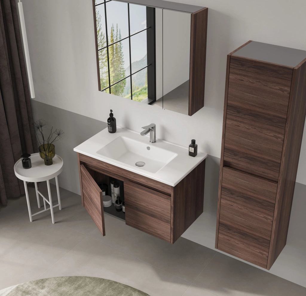 Mobile da bagno "Side 40" - 40 x 27 x 138 cm - Noce scuro