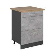 Vicco Mobiletto base per cucina Calcestruzzo 60 cm con cassetti, PL Rovere
