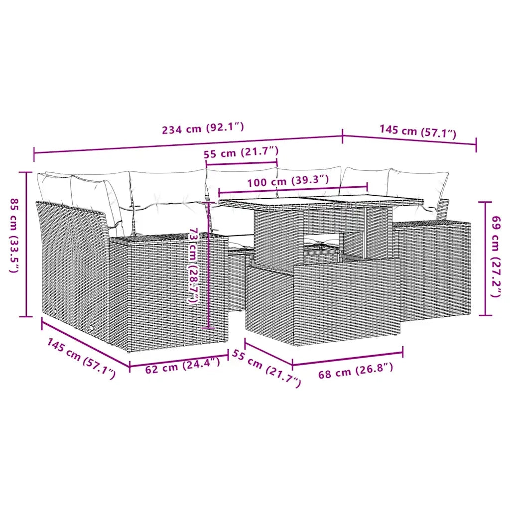 Set Divani da Giardino 7 pz con Cuscini Marrone in Polyrattan 3269023