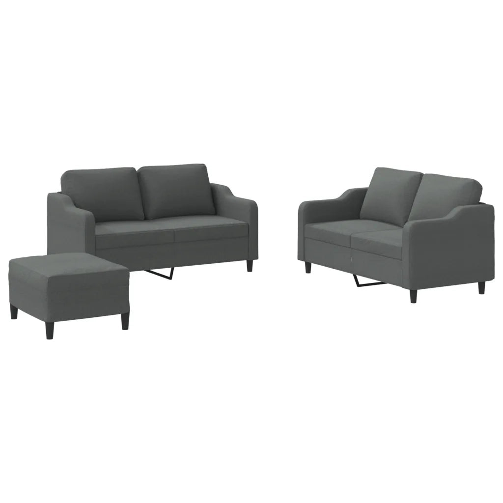 Set di Divani 3 pz con Cuscini Grigio Scuro in Tessuto