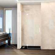 Box doccia frontale GLASS fisso + porta battente chiusura magnetica 130 cm (127-130; fisso 60+porta 70) bianco