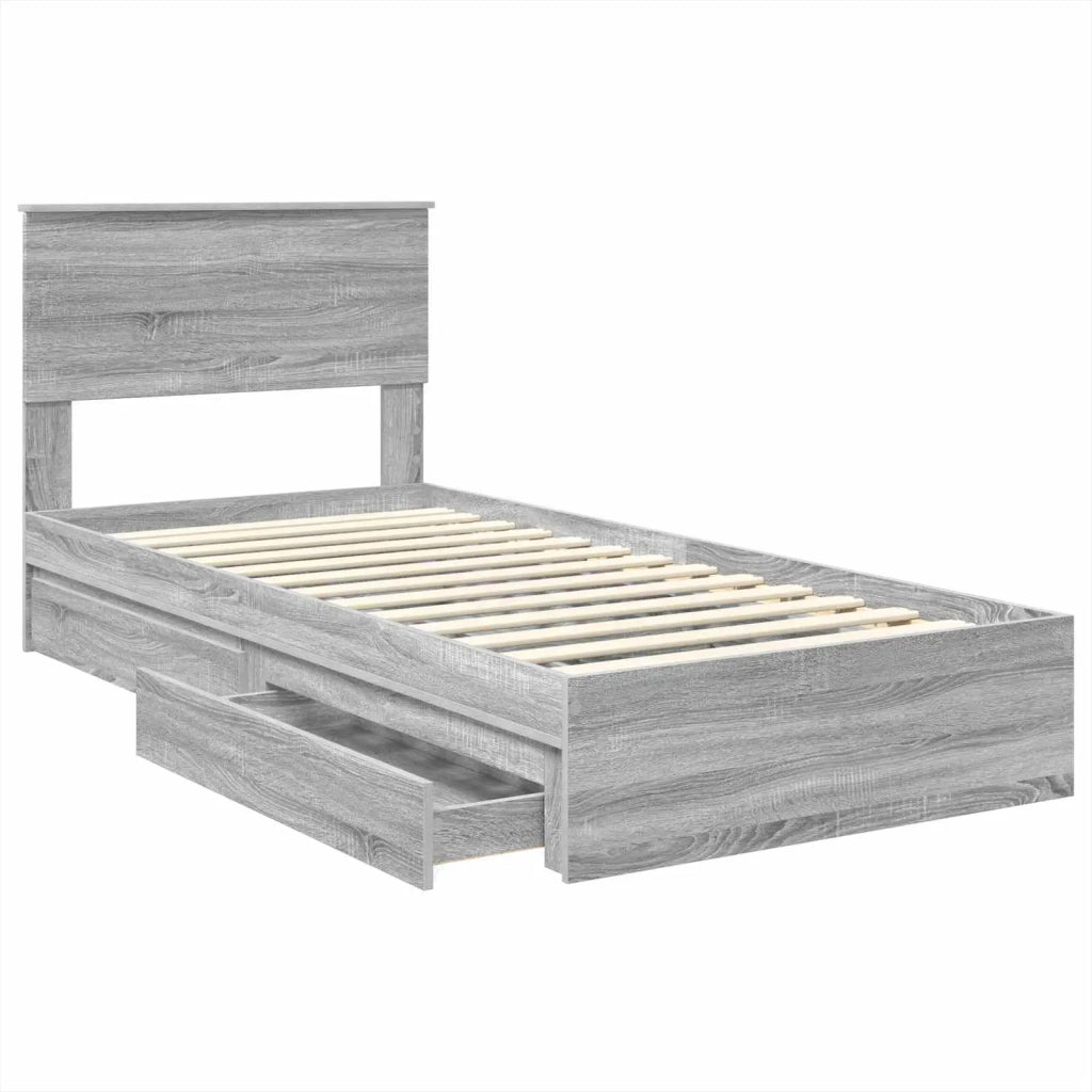 Letto con Contenitore con testiera Grigio Sonoma 75 x 190 cm