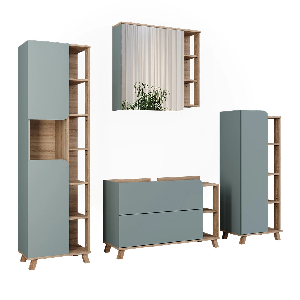 Vicco Set di mobili da bagno Sonoma/blu 4 parti