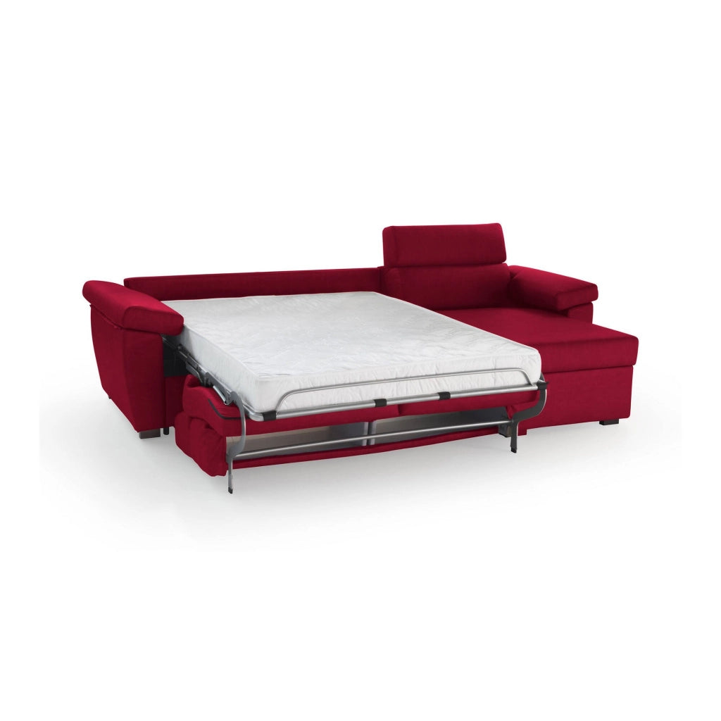 Priverno, Divano Letto con Penisola Sfoderabile Made in Italy, 285x160 cm Rosso