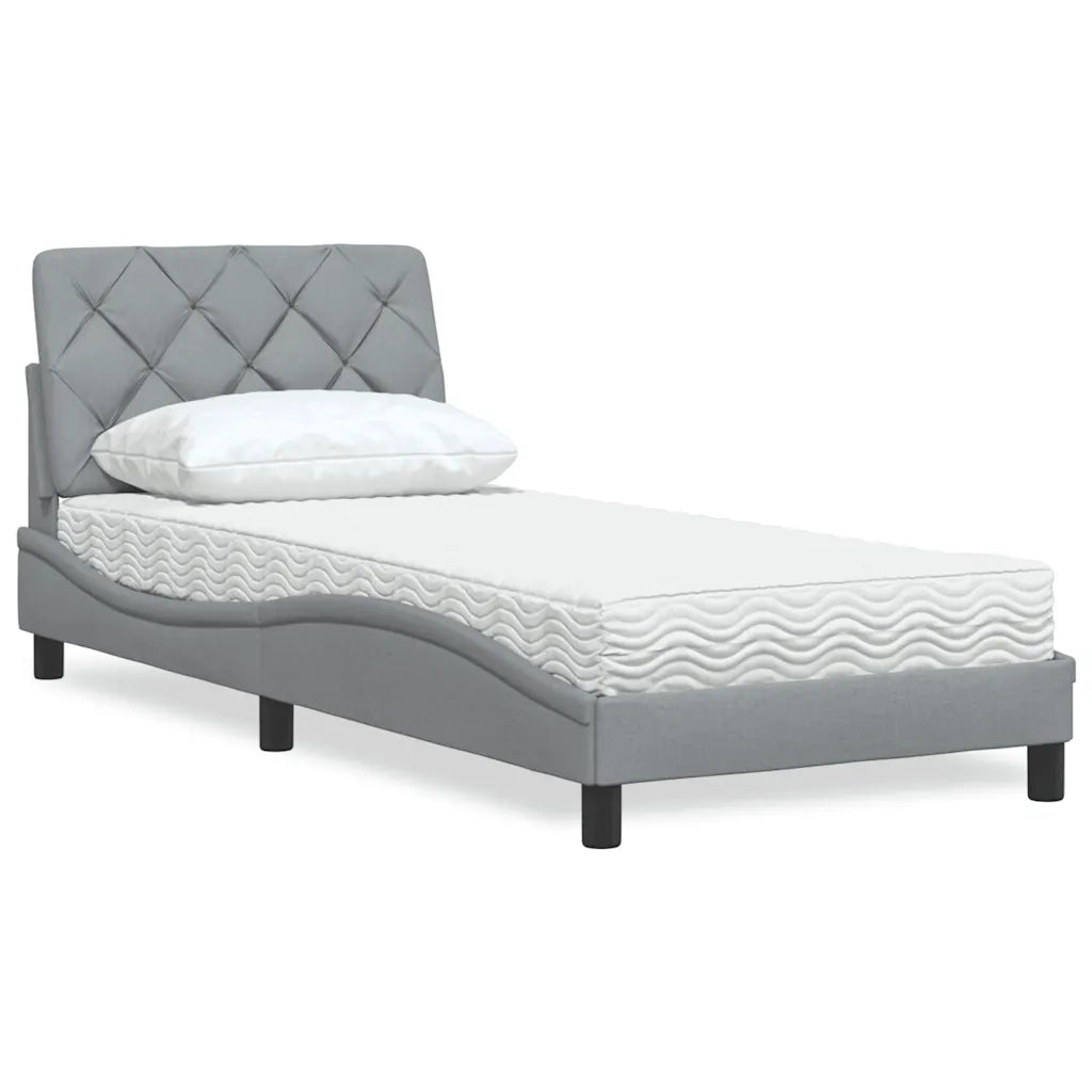 Letto con Materasso Grigio Chiaro 90x190 cm in Tessuto