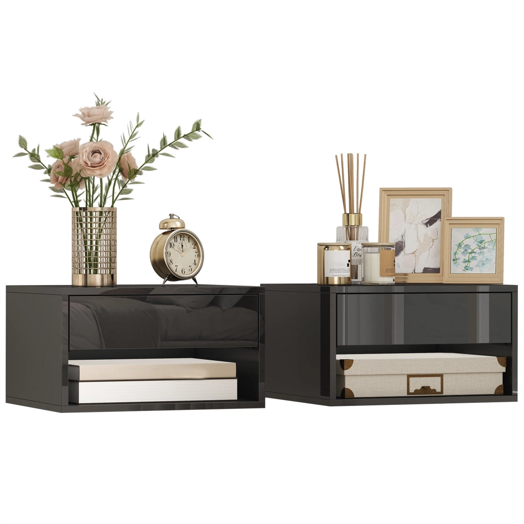 Comodino con cassetto ¨C Zephmum ¨C 37x32x21 cm Nero Lucido
