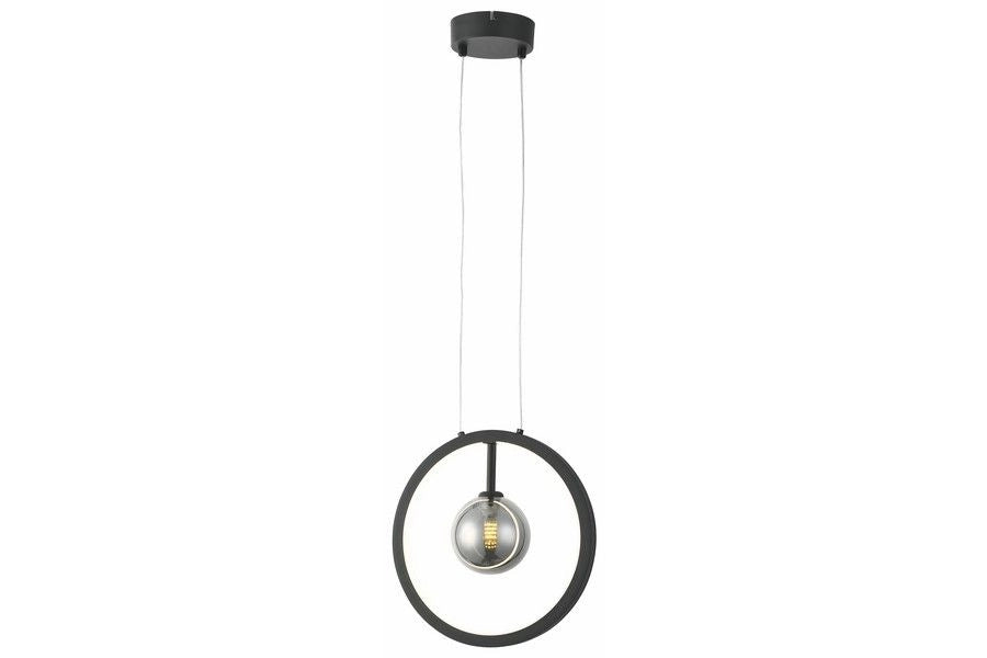Lampada a sospensione nera Omaha Ring sfera vetro LED 12W