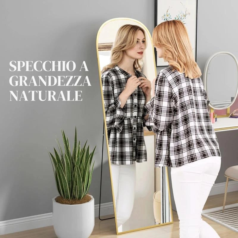 SPECCHIO DA TERRA E PARETE MODERNO IN LEGA DI ALLUMINIO CON SUPPORTO PIEGHEVOLE, 50X170CM, ORO