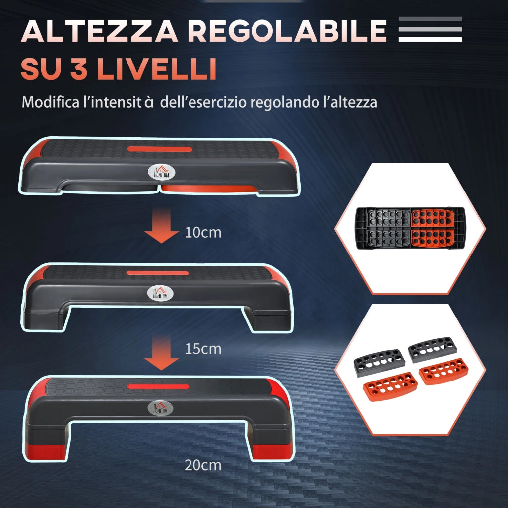 Step Fitness Regolabile ¨C Minimal ¨C Nero e Rosso 10-15-20 cm