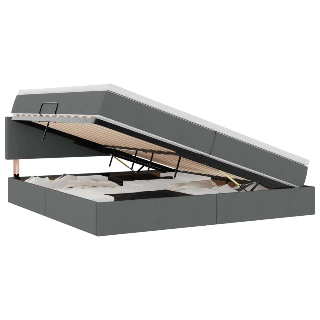 Letto con contenitore e LED Grigio scuro 200 x 200 cm Tessuto