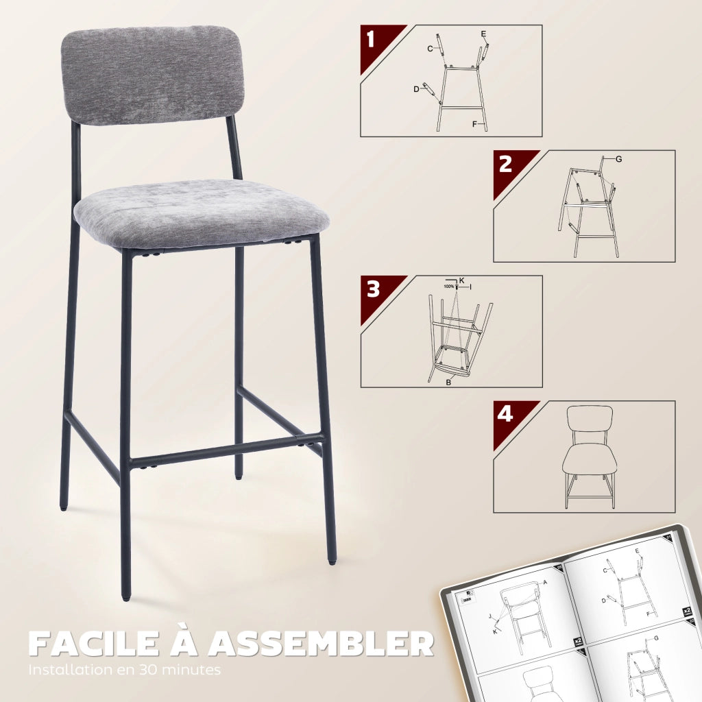 Sgabelli da Bar Imbottiti in Tessuto ¨C Zephmum ¨C 2 Pezzi Grigio 45.5x48x101cm