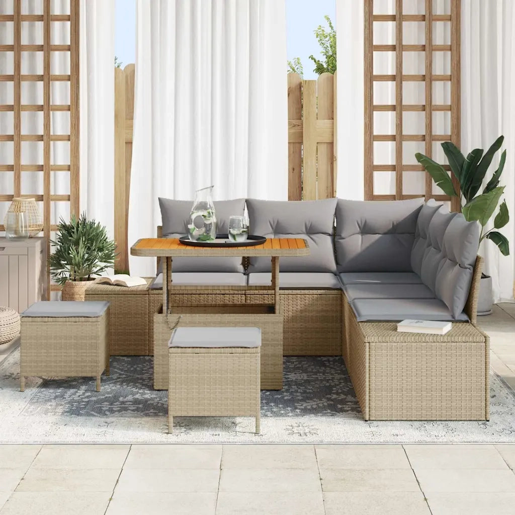 Set Divano da Giardino con cuscino 8 pcs Beige Poly Rattan 3364737