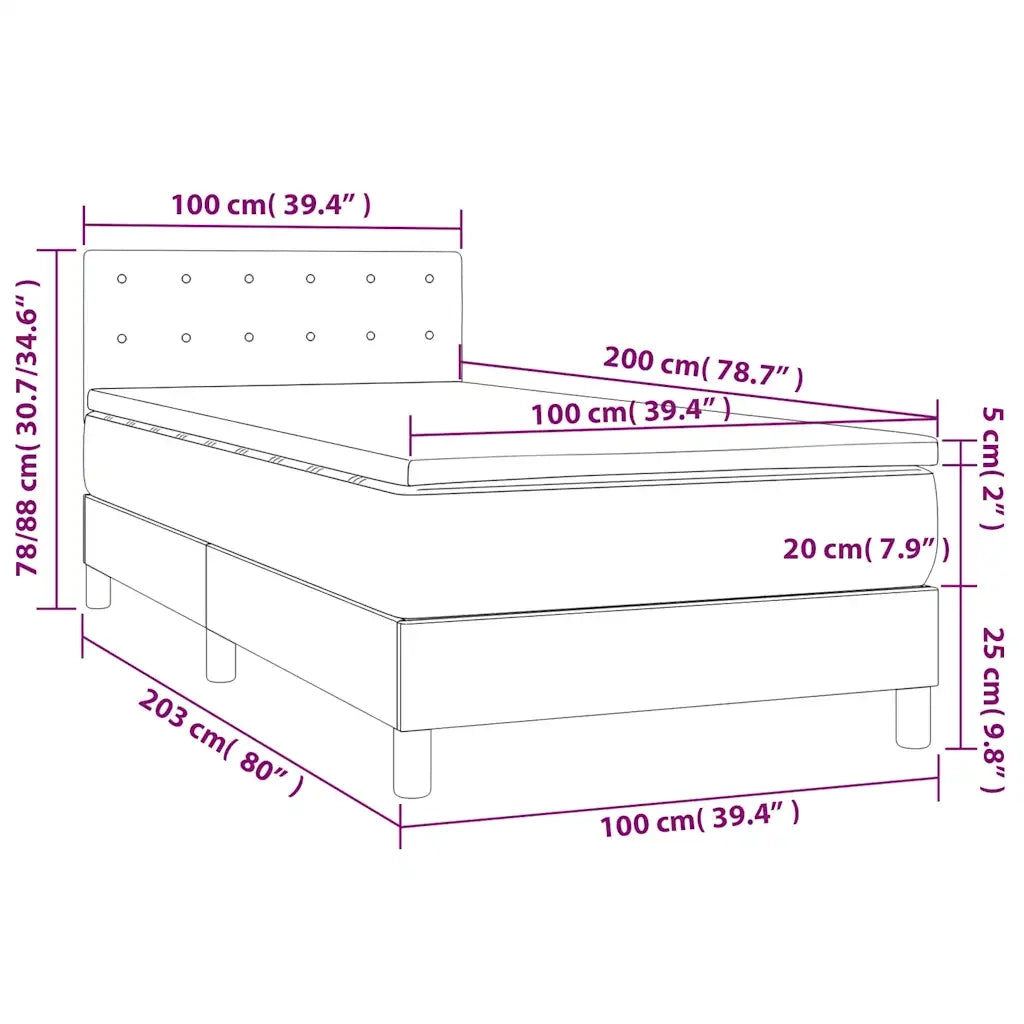 Letto a Molle con Materasso e LED Blu Scuro 100x200 cm 3134631