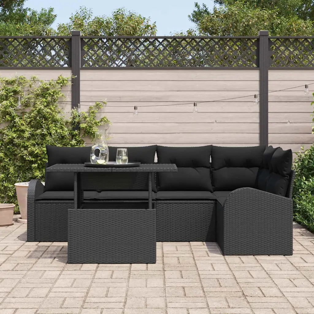 Set Divano da Giardino con cuscino 6 pcs Nero polyrattan 3348649