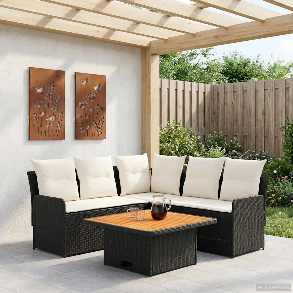 Set di Mobili con cuscino 4 pcs Nero e Crema Rattan in PE 3422175