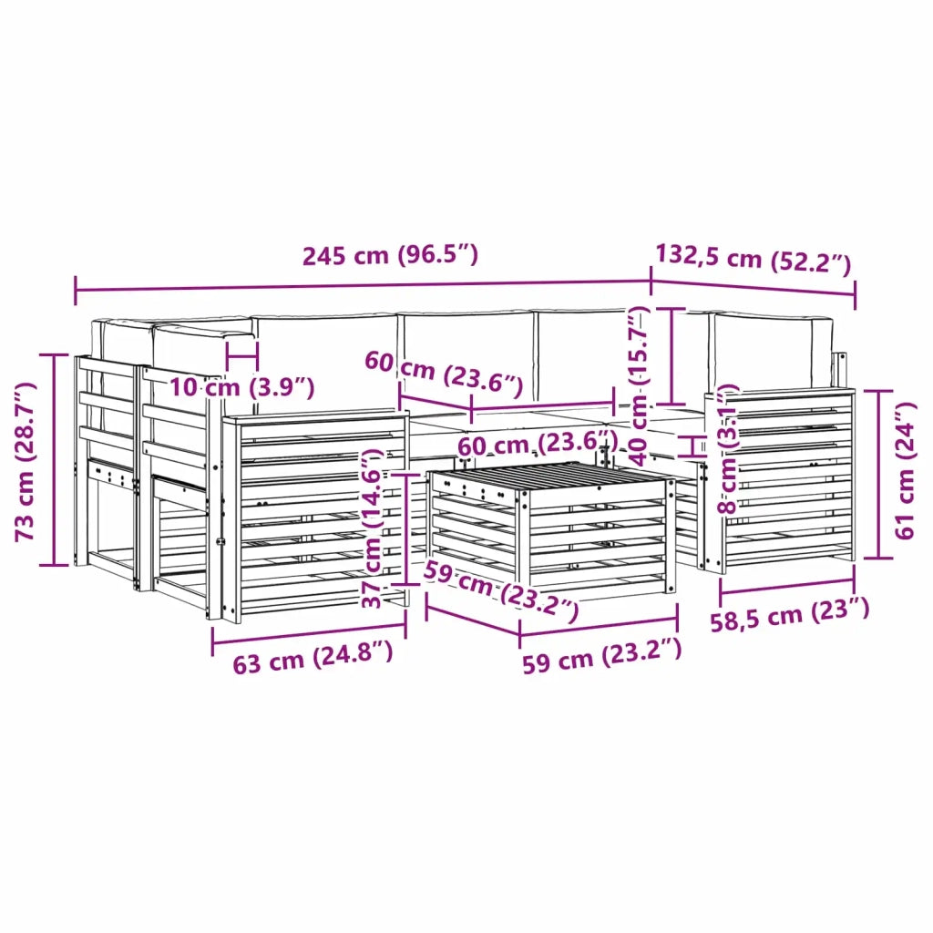 Set di divani da esterno 7 pcs Bianco e Beige Poliestere 3391483