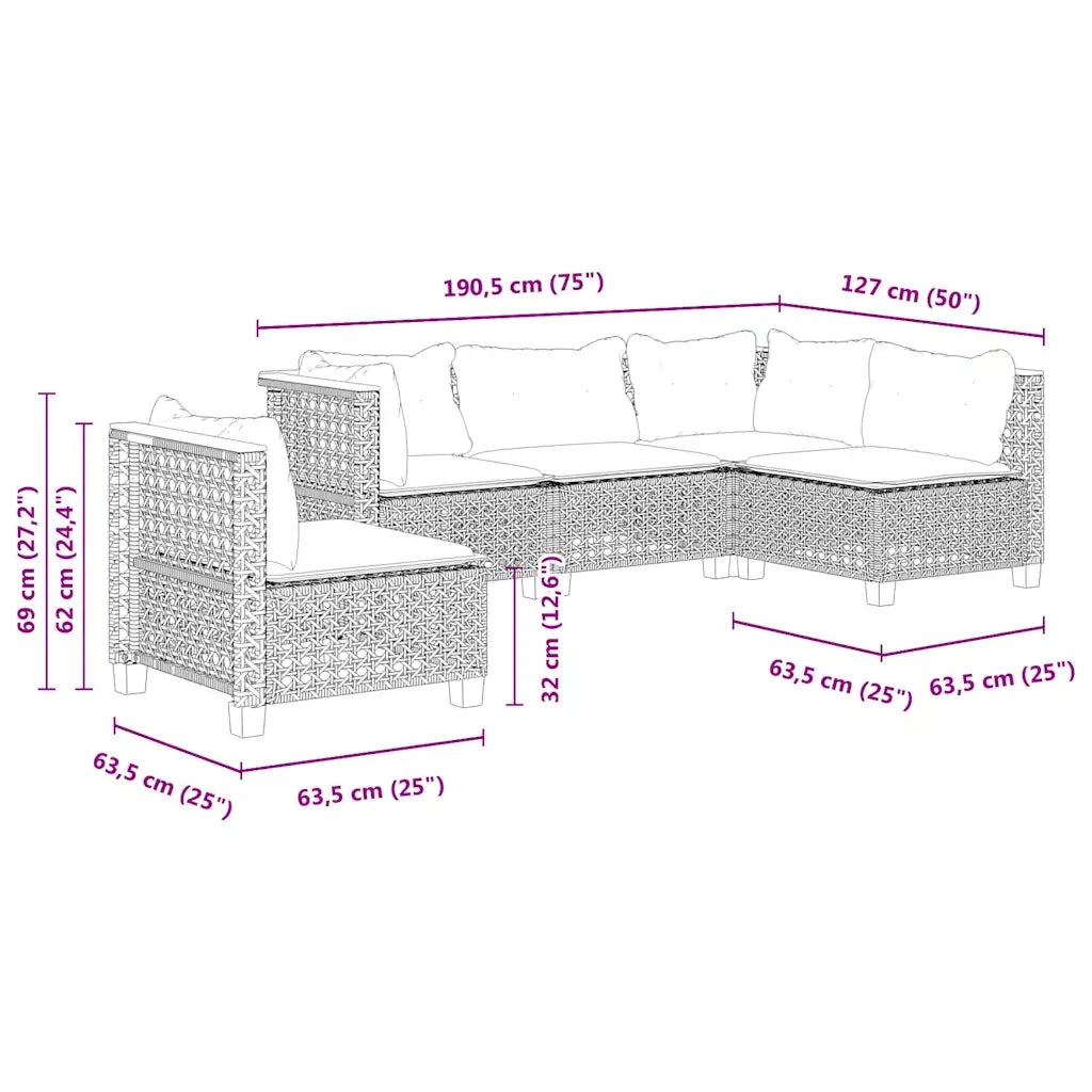 Set Divano da Giardino 5 pz con Cuscini Beige in Polyrattan 3261838