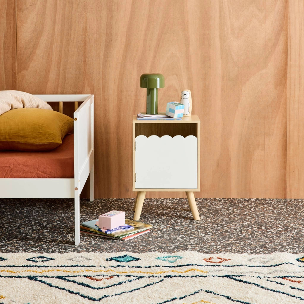 Comodino per bambini decorazione legno 1 anta, bianco