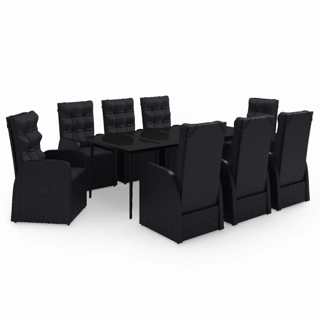 Set da Pranzo da Giardino 9 pz con Cuscini Nero 3099496