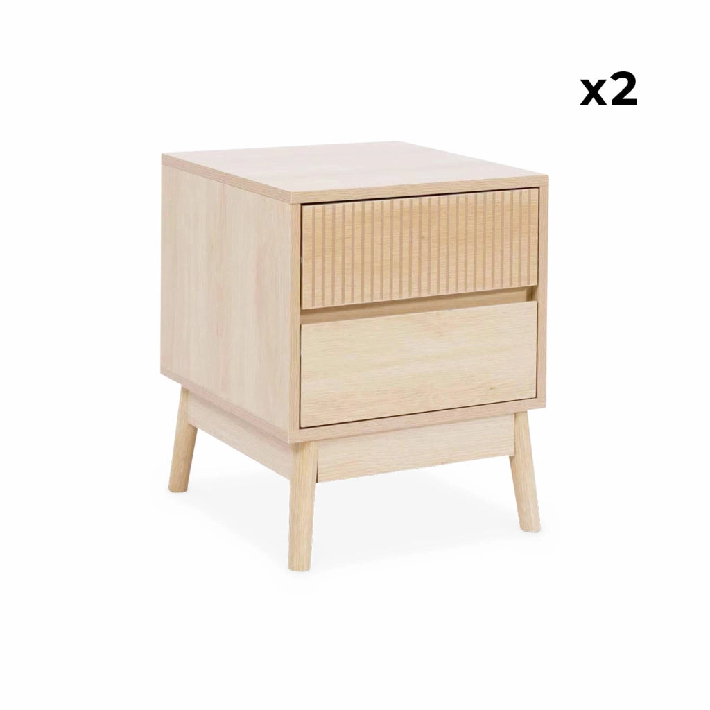 Set 2 comodini con 2 cassetti, marrone naturale