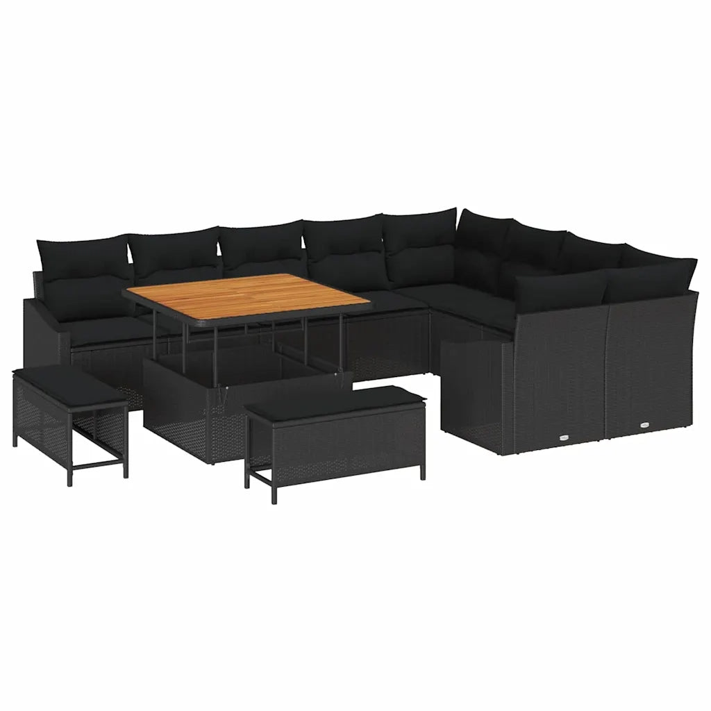 Set Divano da Giardino con cuscino 12 pcs Nero polyrattan