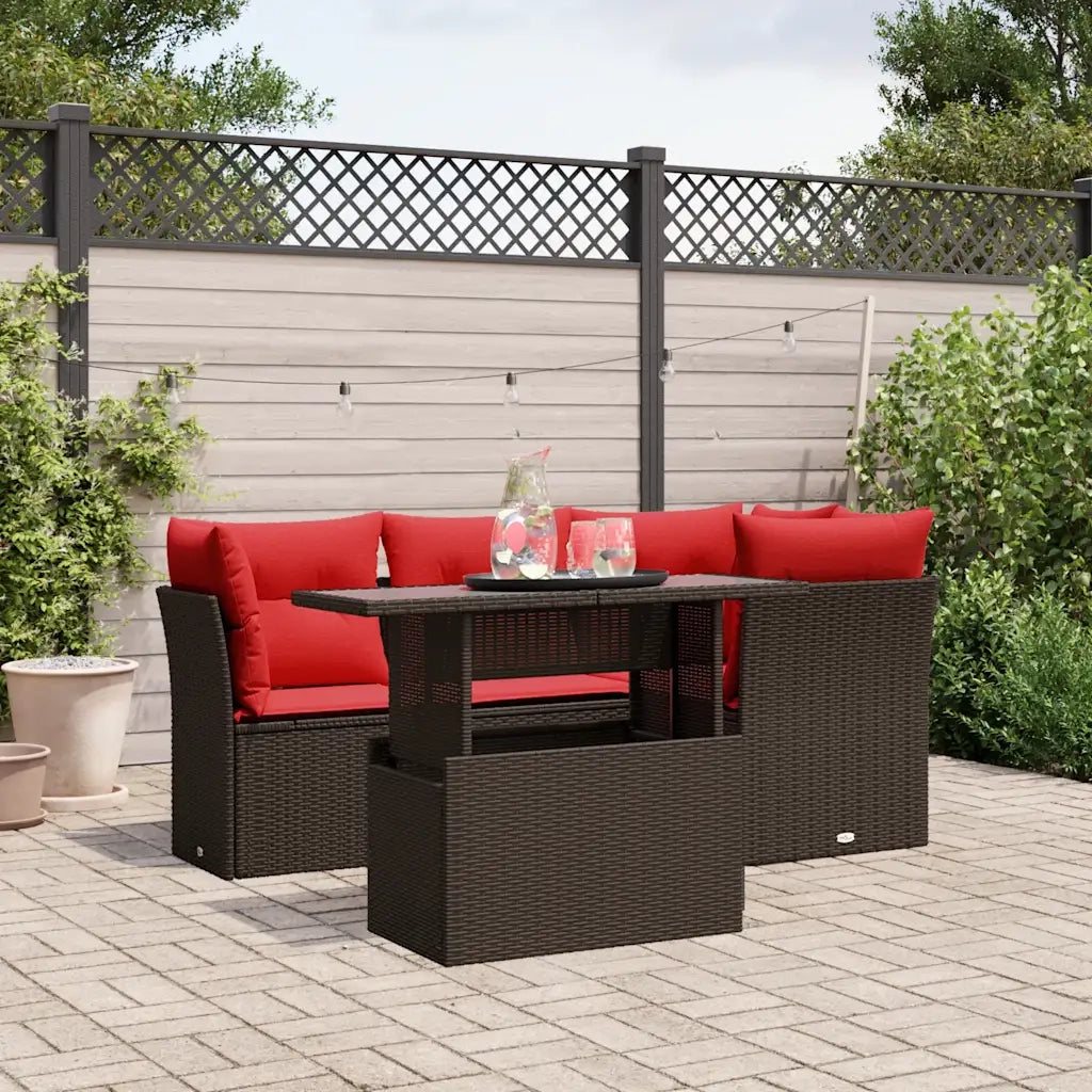 Set Divani da Giardino 5 pz con Cuscini Marrone in Polyrattan 3266564