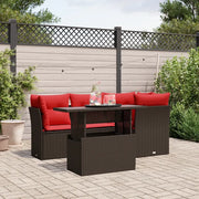 Set Divani da Giardino 5 pz con Cuscini Marrone in Polyrattan 3266564