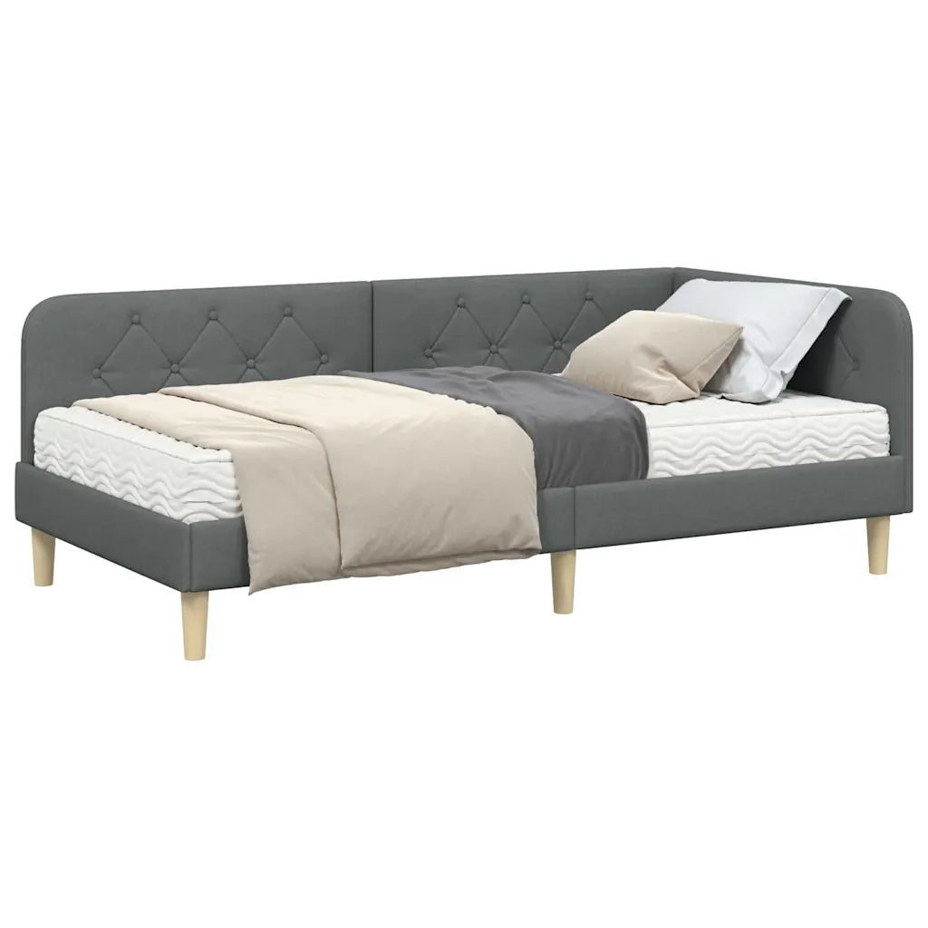 Cornice del letto ad angolo Grigio scuro 90 x 200 cm Tessuto