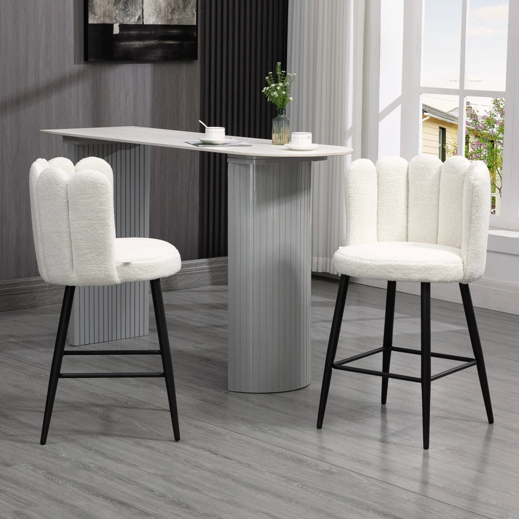 Sgabello da bar con poggiapiedi ¨C zephmum ¨C tessuto effetto lana, nero e crema, 65 cm