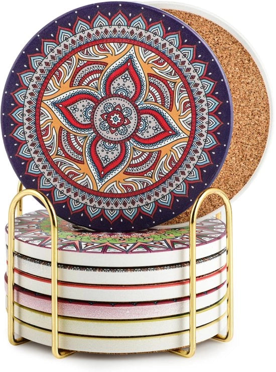 Set di 6 Supporti in Ceramica con Disegno Mandala