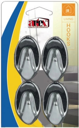 Set 4 Pezzi Gancio Adesivo Cromato Ovale 22 mm Artex