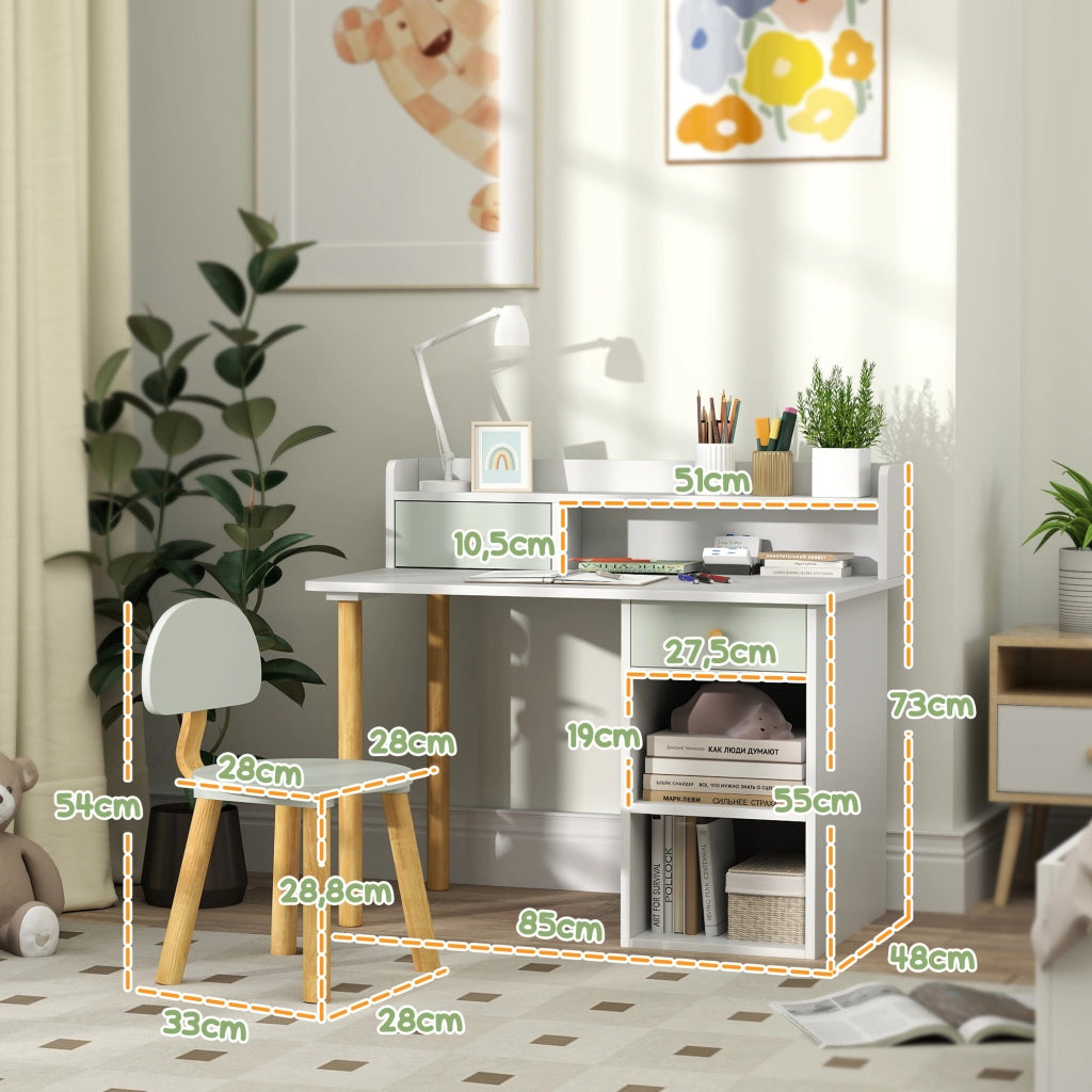 Scrivania per Bambini con Cassetti e Sedia ¨C Minimal ¨C Verde Chiaro e Bianco 90x50x75