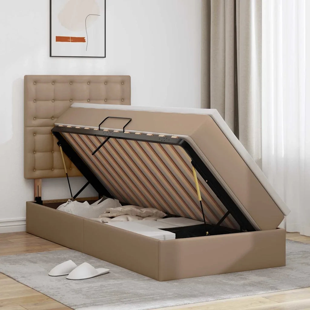 Letto con contenitore e LED con led Cappuccino 90 x 190 cm