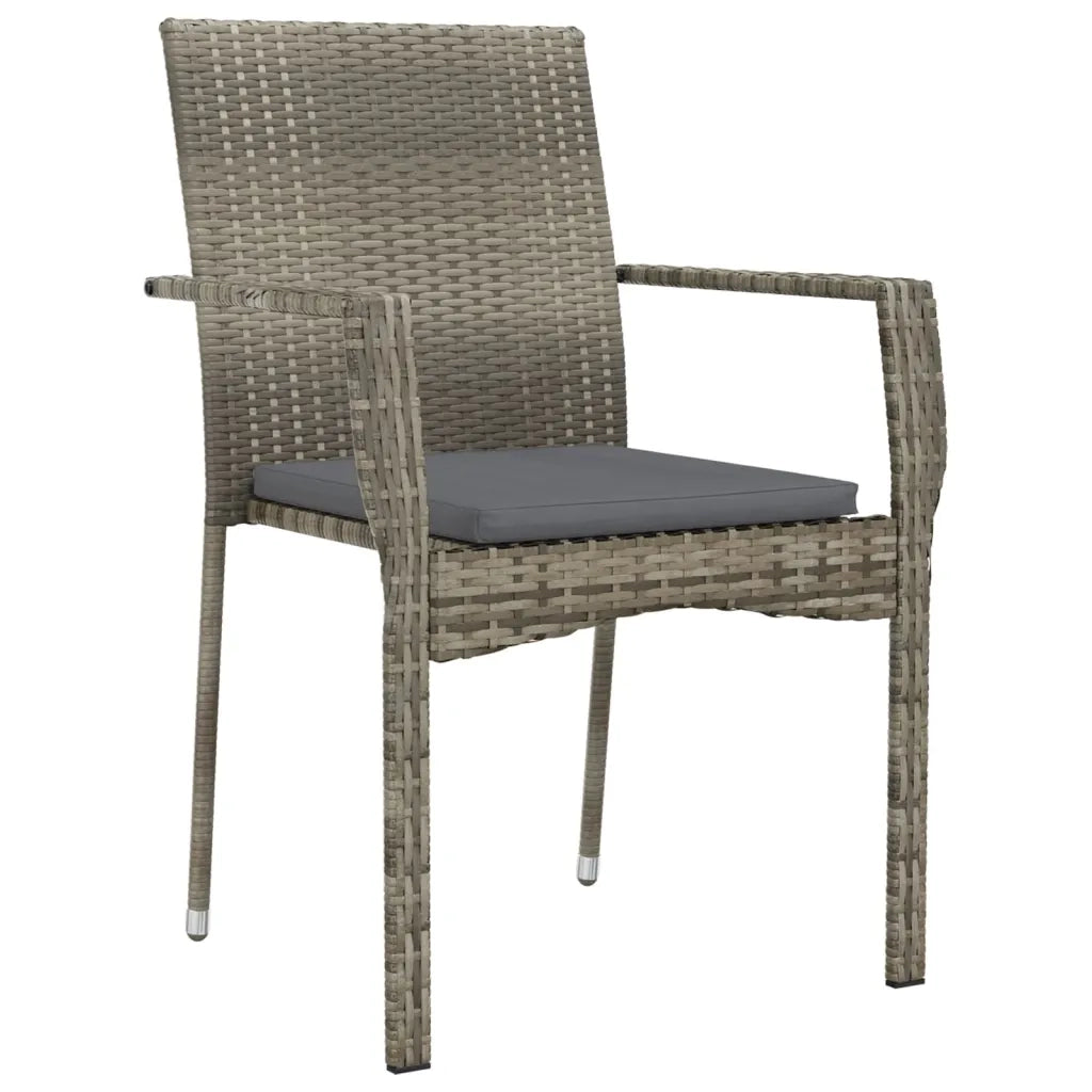 Set da Pranzo Giardino 5pz Nero e Grigio con Cuscini Polyrattan 3185127