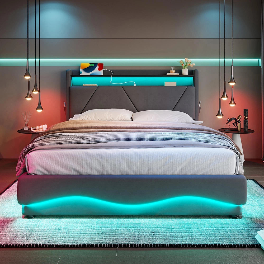 Letto 140x200cm imbottito - Xylo - LED USB ripostiglio idraulico