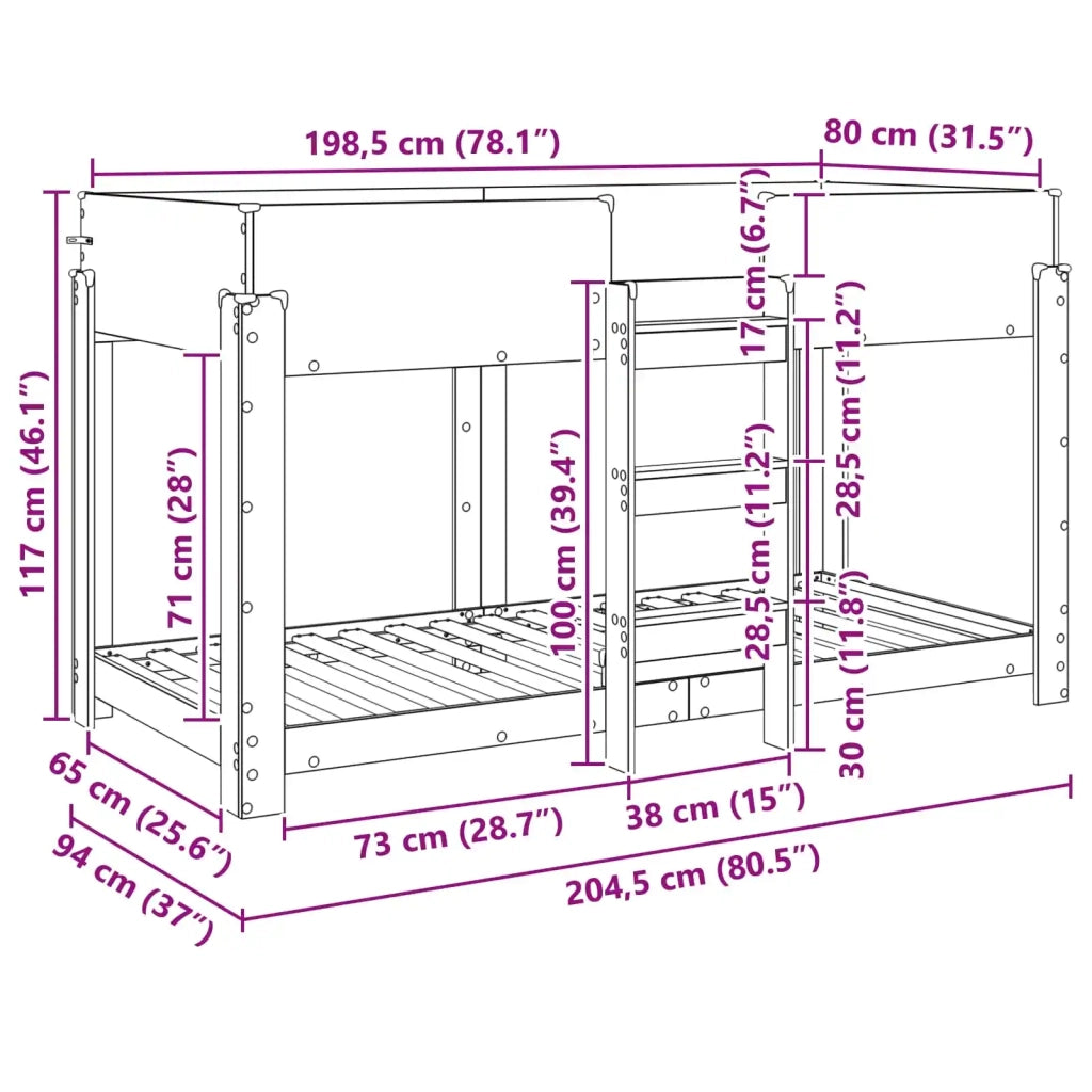 Letto a Castello per Bambini Legno vecchio 80 x 200 cm 3410529
