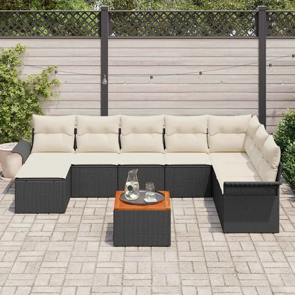 Set Divano da Giardino 9 pcs Nero e Crema polyrattan 3356031