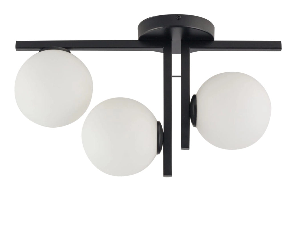 Plafoniera nera Andy 3 sfere vetro bianco G9 Sigma